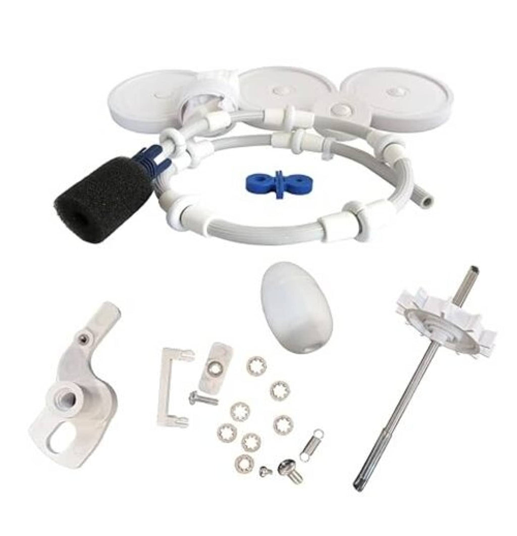 White rebuild kit parts with foam filter: hoses, wheel covers, turbine assembly, fasteners