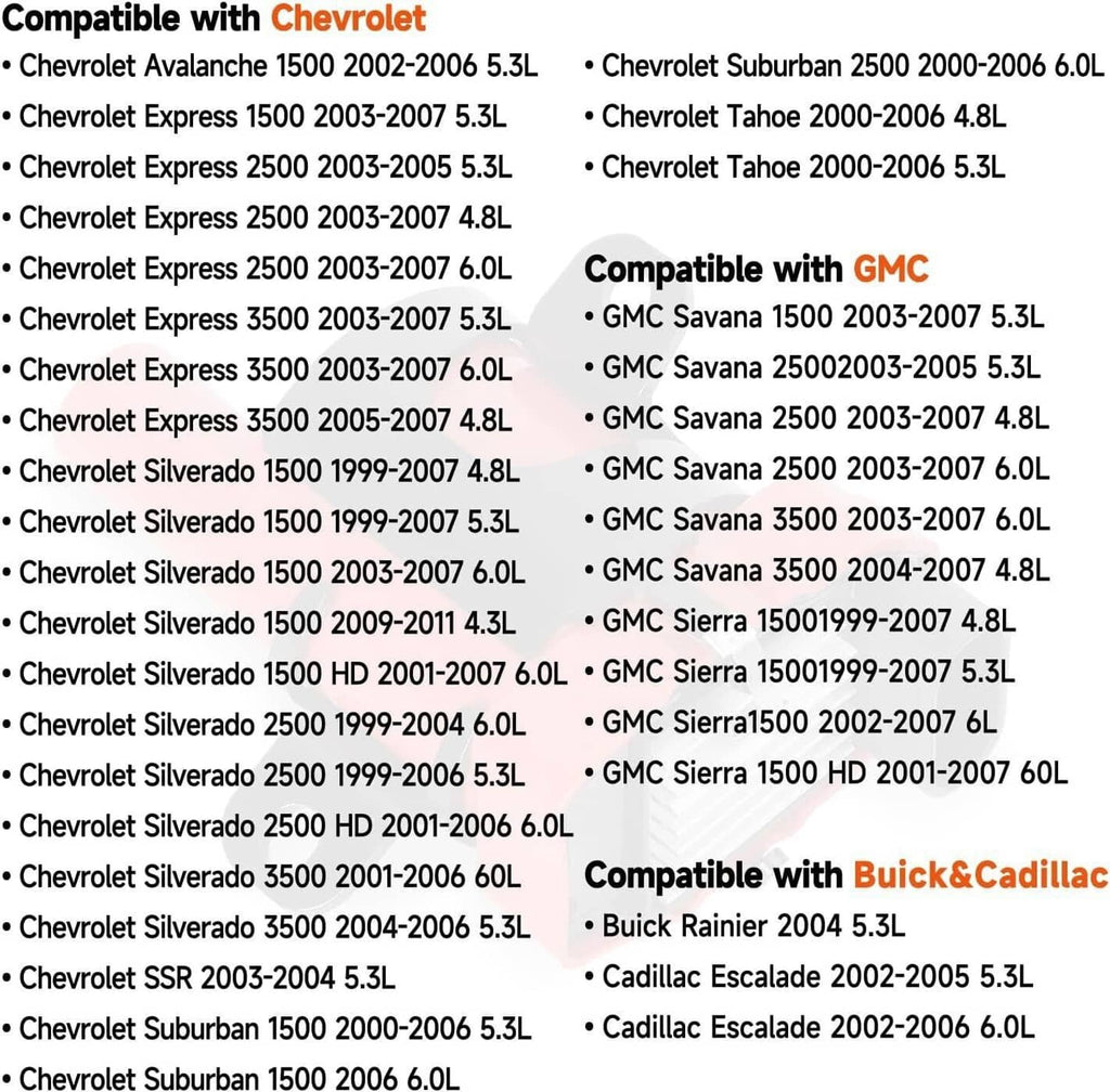 Compatibility chart listing vehicle models for the ignition coil spark plug set.