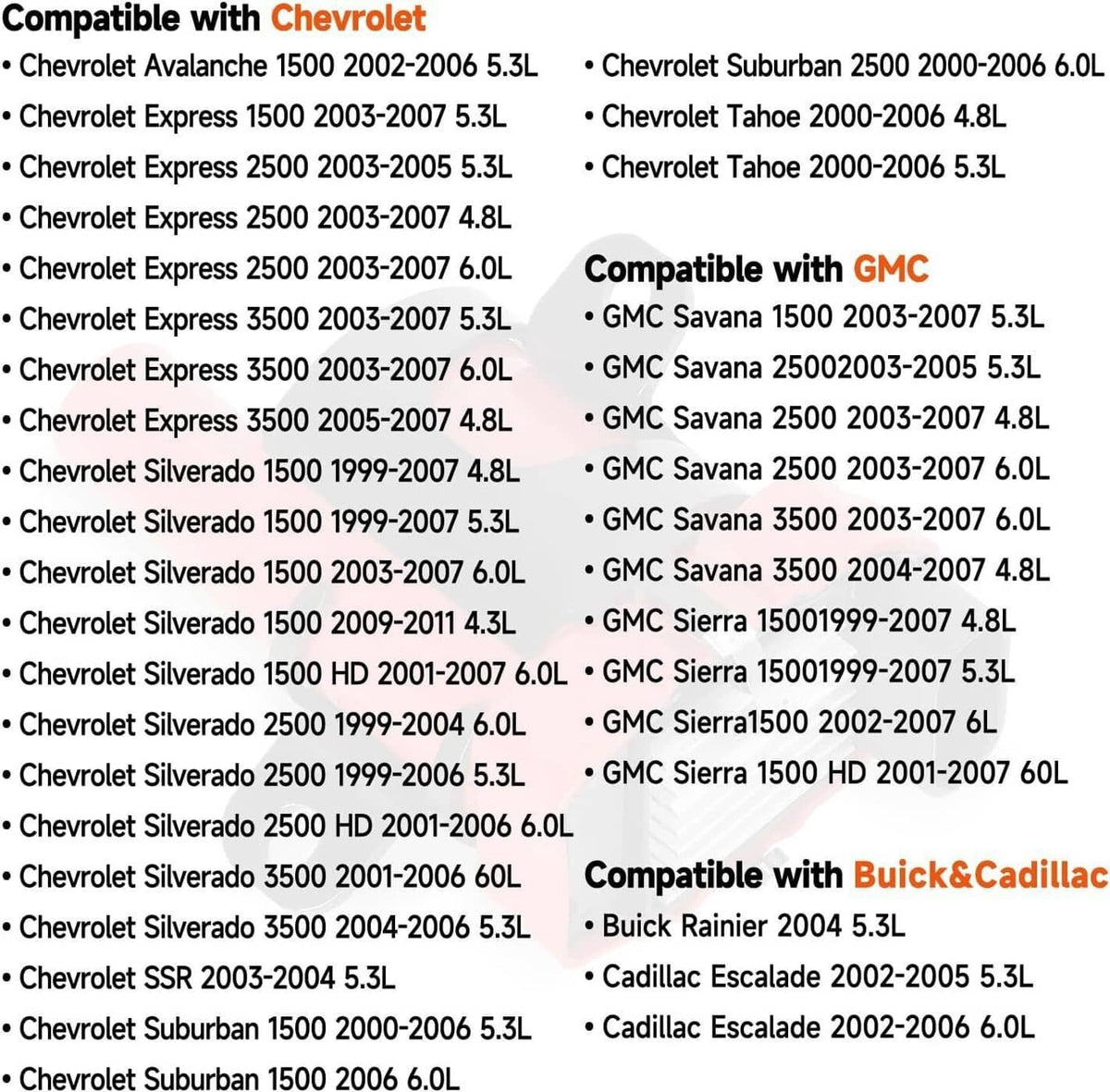 Compatibility chart listing vehicle models for the ignition coil spark plug set.