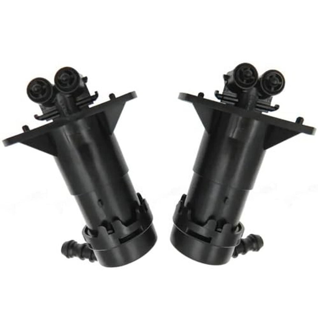 Two black headlight washer nozzle sprayer units shown side-by-side with mounting plates