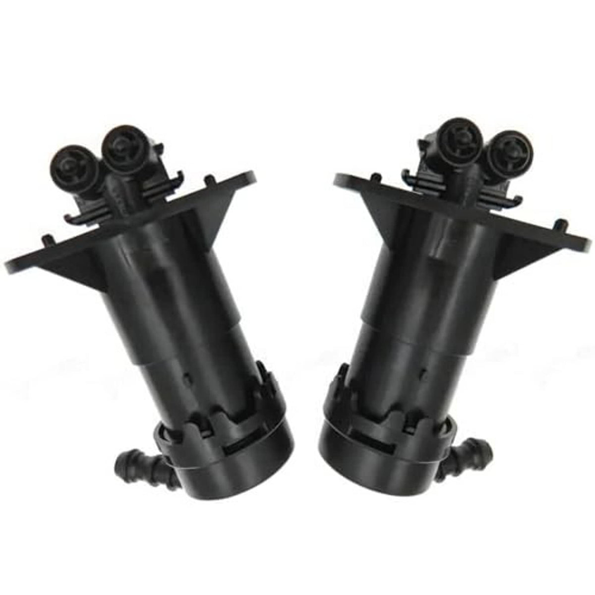 Two black headlight washer nozzle sprayer units shown side-by-side with mounting plates