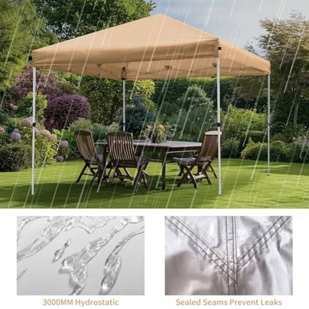 Khaki rainproof canopy top replacement cover with sealed seams