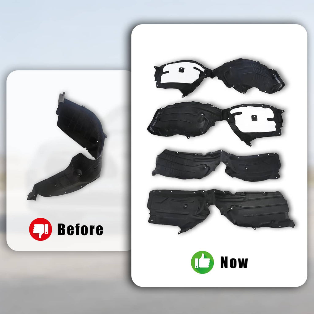 Fender liner set shown as multiple black plastic panels with white foam backing