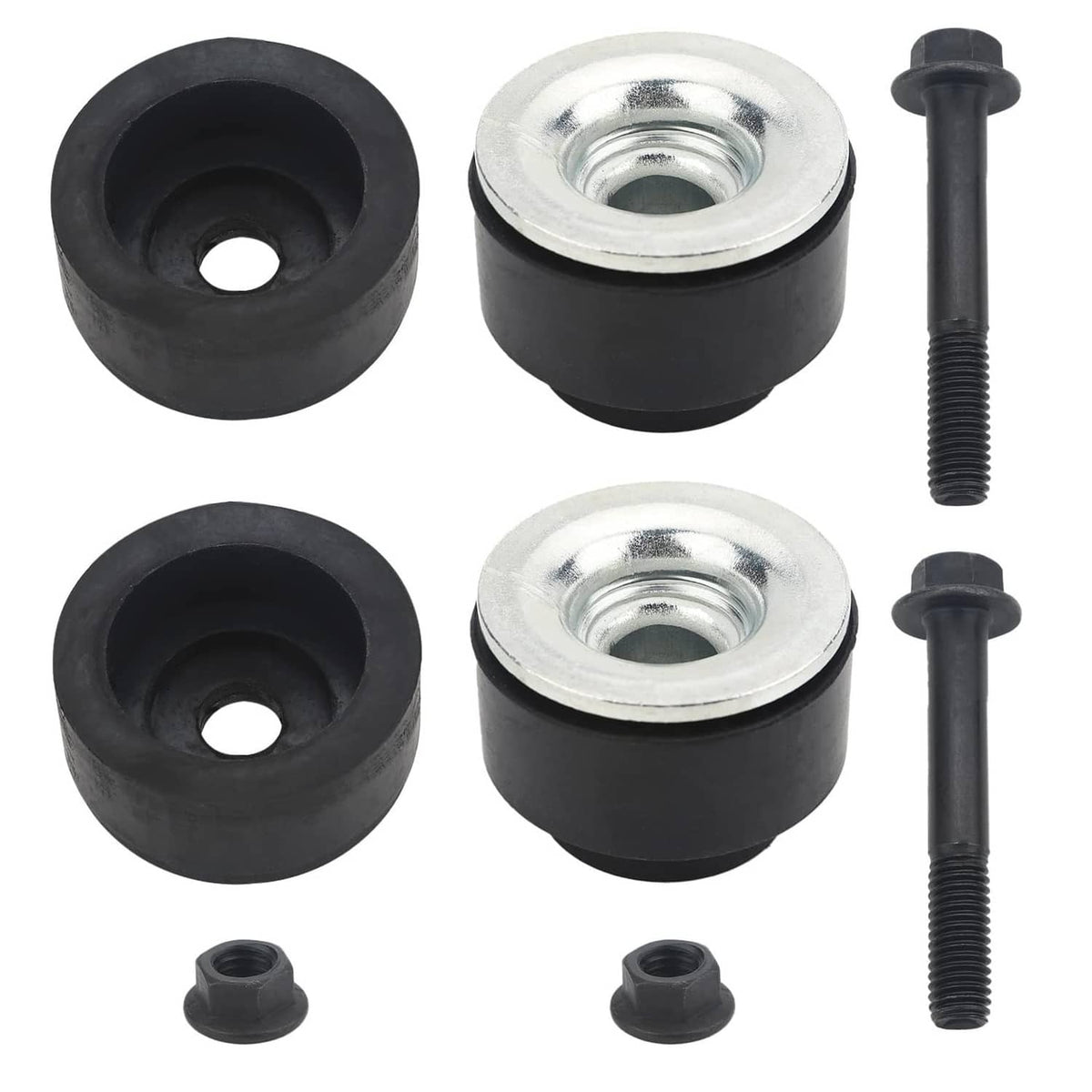 Rubber mount bushings, steel washers, and mounting bolts hardware set