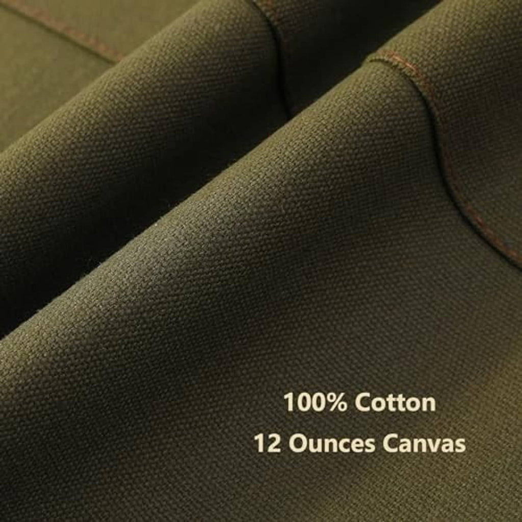 Olive green cotton canvas fabric texture close-up, 12-ounce weave