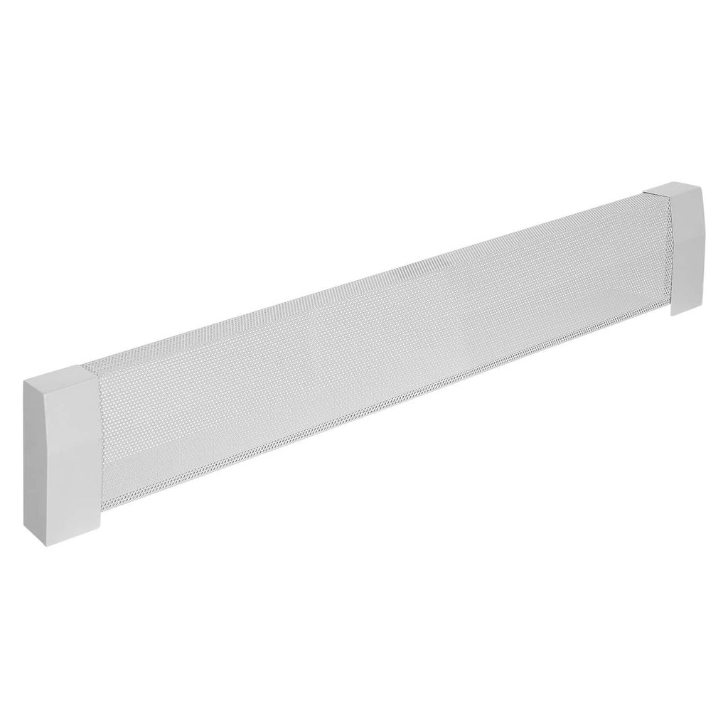 White baseboard heater cover grille with squared end caps for a clean wall fit