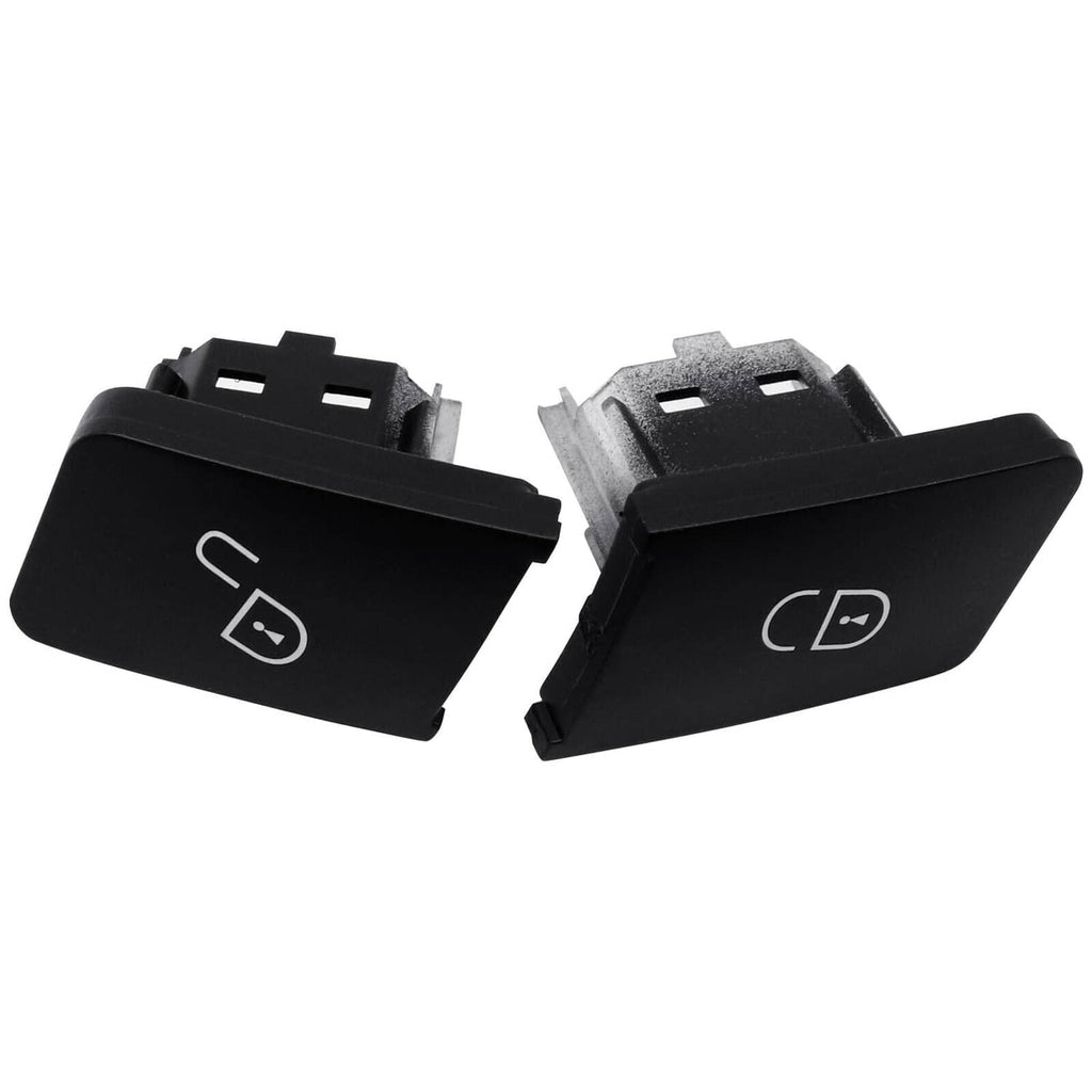 Two black door lock switch buttons with lock icon, each with mounting clips
