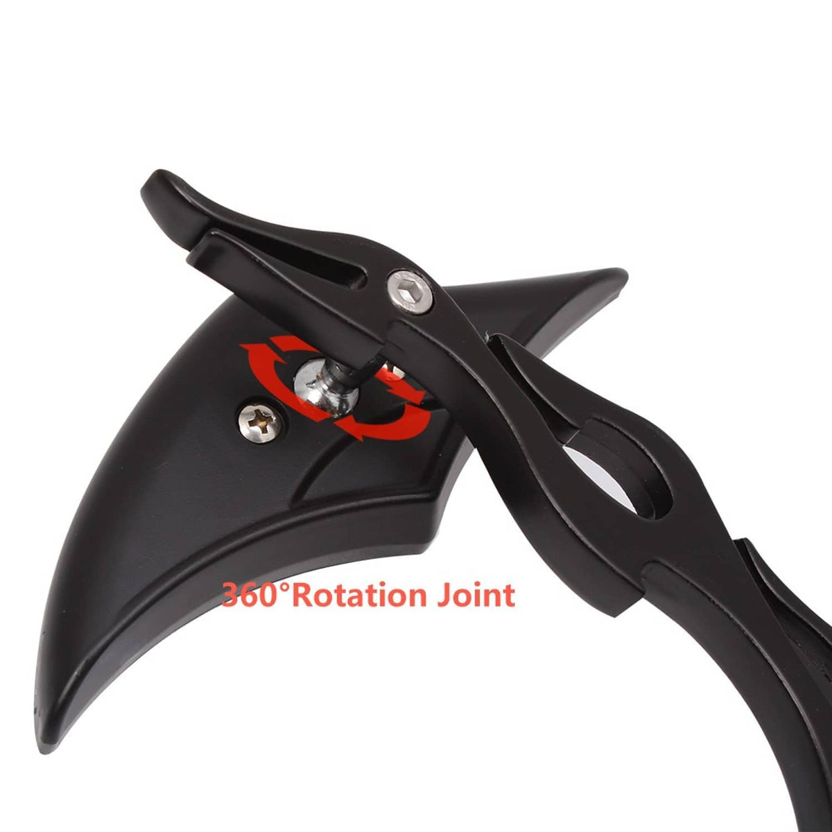 Motorcycle rearview side mirror with black housing and blue-tinted lens, round pivot