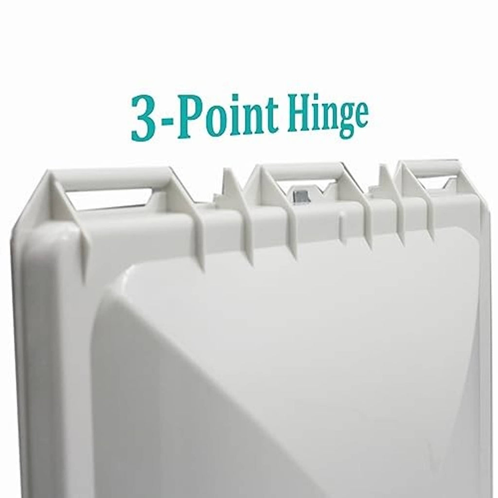 White roof vent lid hinge area with 3-point hinge design