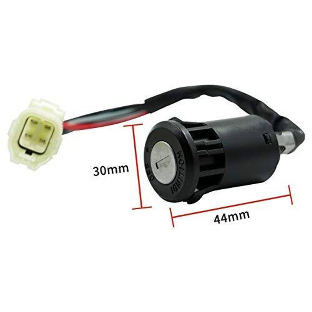 ATV ignition switch cylinder with wiring harness and white connector plug