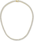 CZ tennis necklace with round clear stones in a full tennis row, gold-plated setting