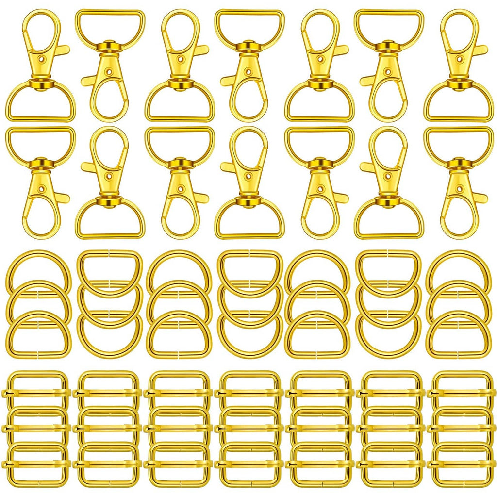 Gold D-ring purse hardware set, assorted clips and rings, 25 mm