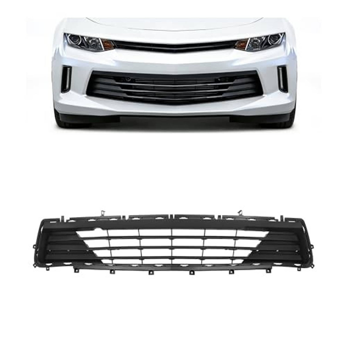 Black lower grille insert with wide horizontal mesh openings and frame