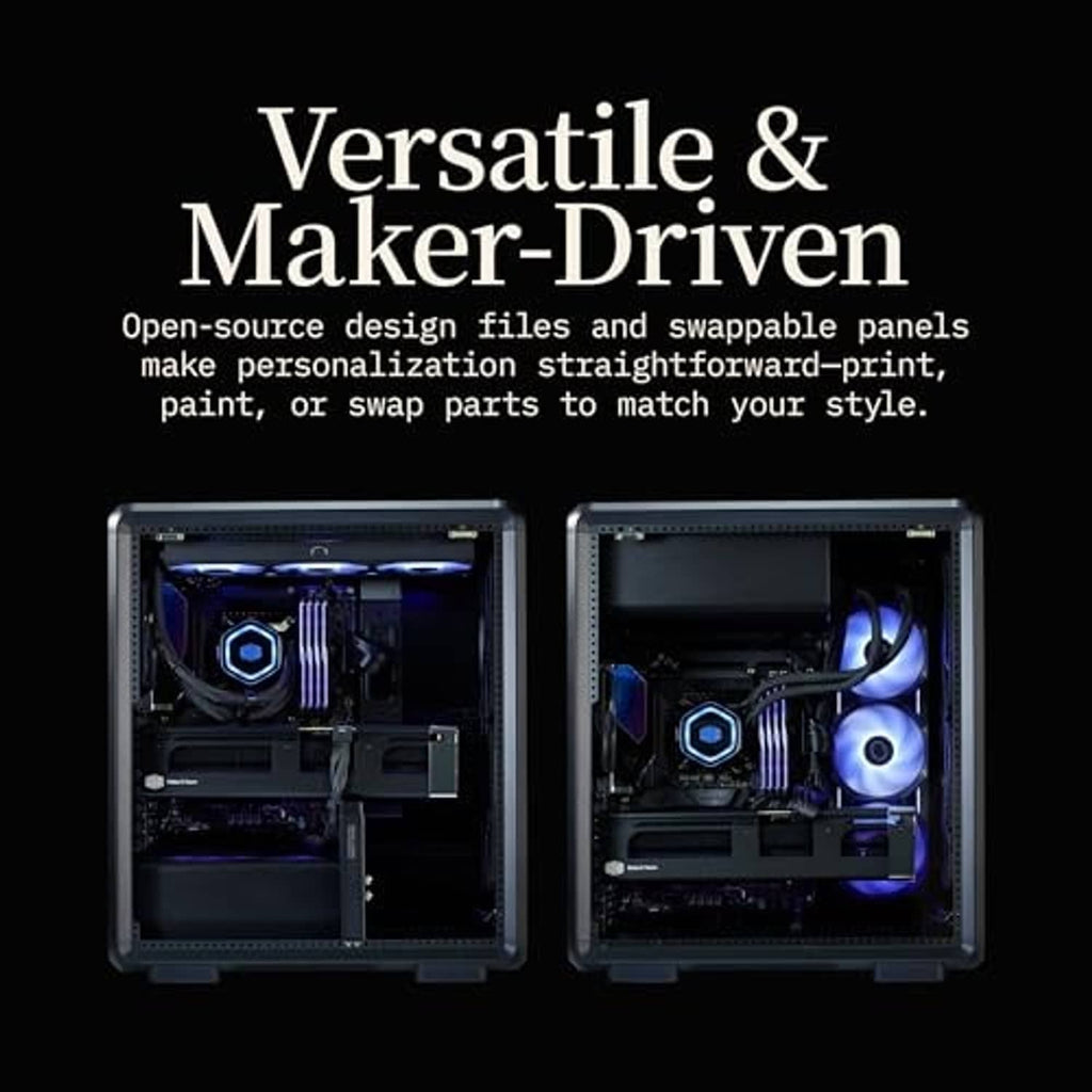 PC case with dual RGB fans shown through open side panels
