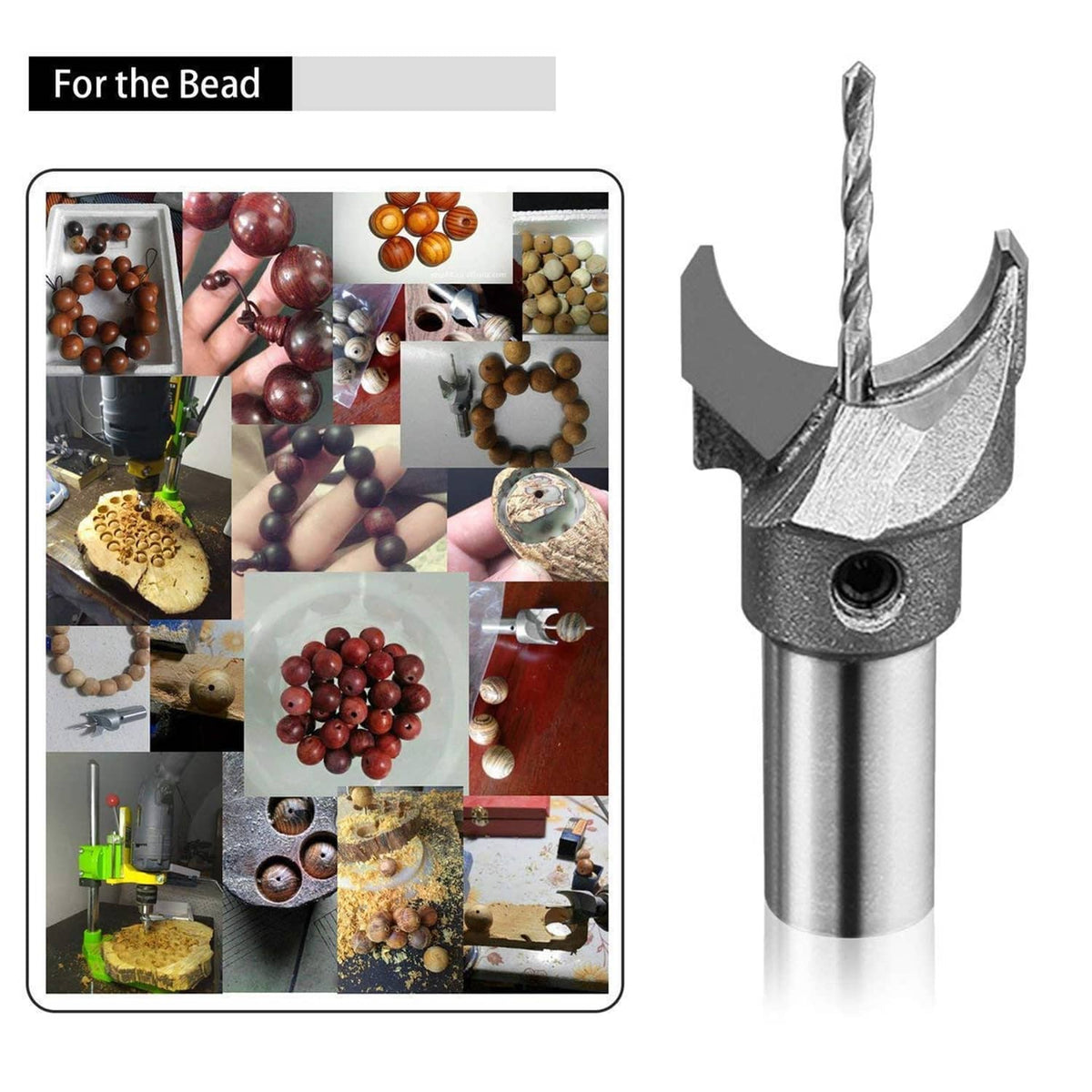 Bead center-hole hole-saw router bit set, metal cutters with side prongs