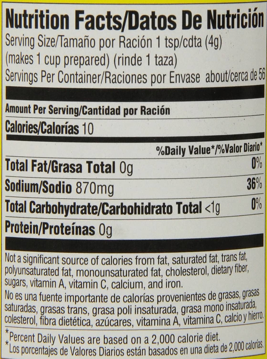 Nutrition Facts panel for bouillon, sodium 870 mg per serving