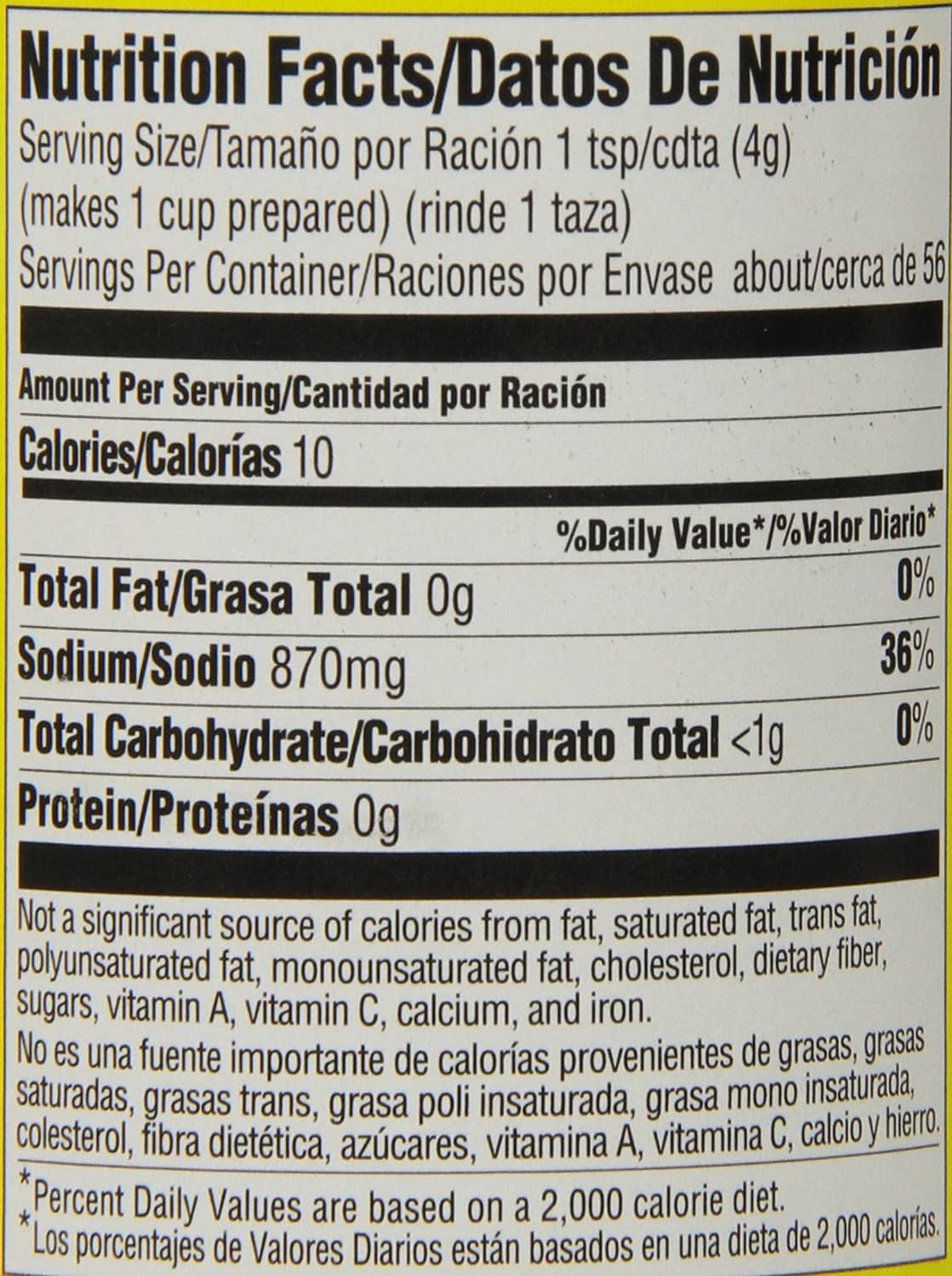 Nutrition Facts panel for bouillon, sodium 870 mg per serving