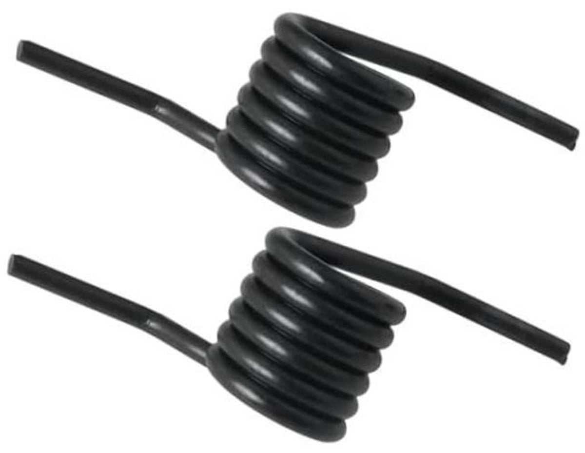 Black steel hydraulic jack handle spring coils with two straight mounting arms.