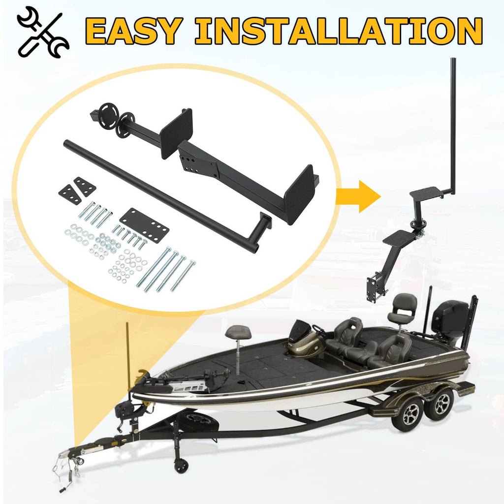 Boat trailer 360-step kit parts with dual rails, two step platforms, and hardware