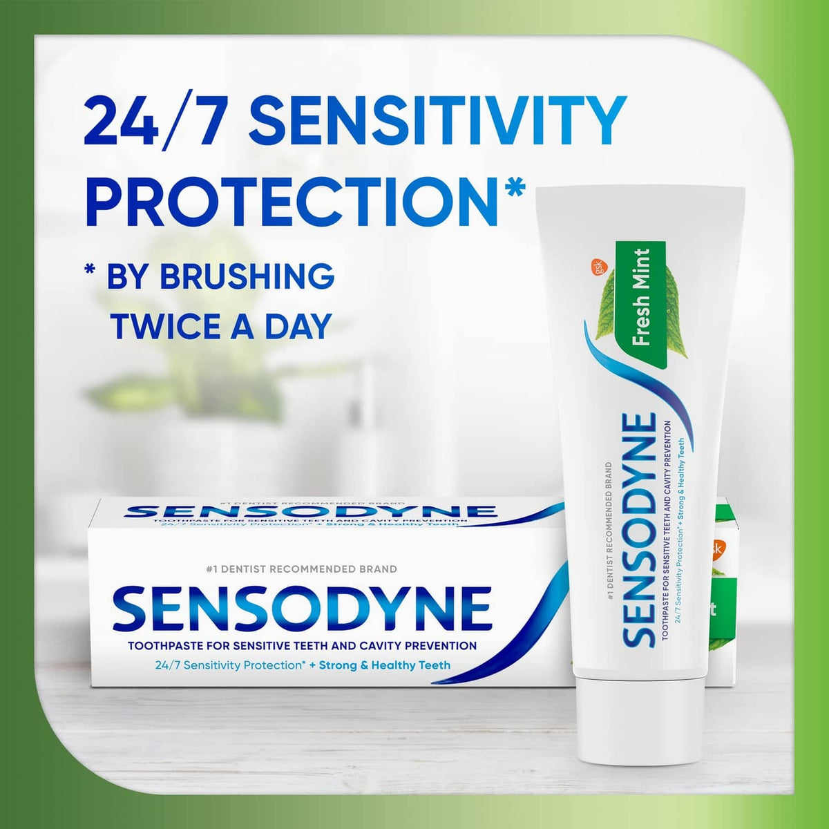 Fresh Mint sensitive toothpaste 2-pack with tube and cartons, 24/7 protection