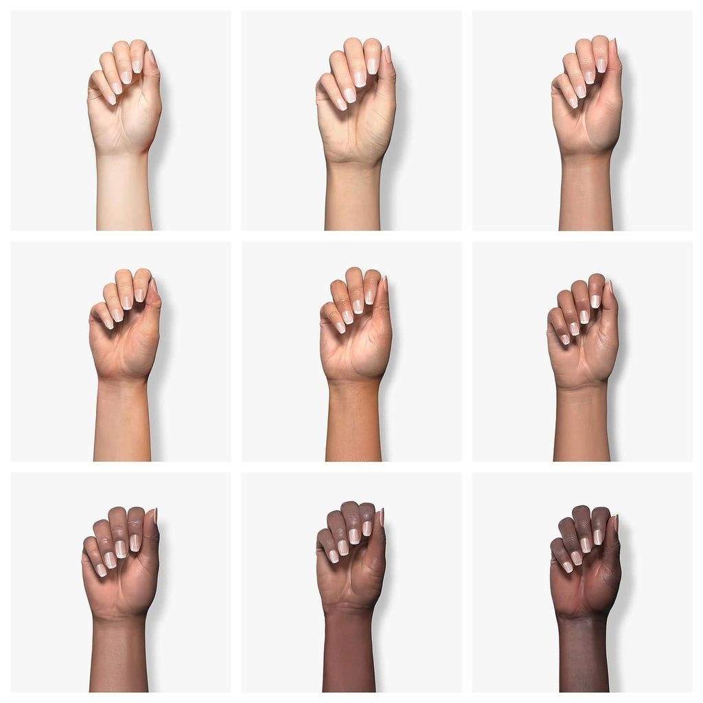 Manicure nail wear test grid showing polished nails with long-lasting shine