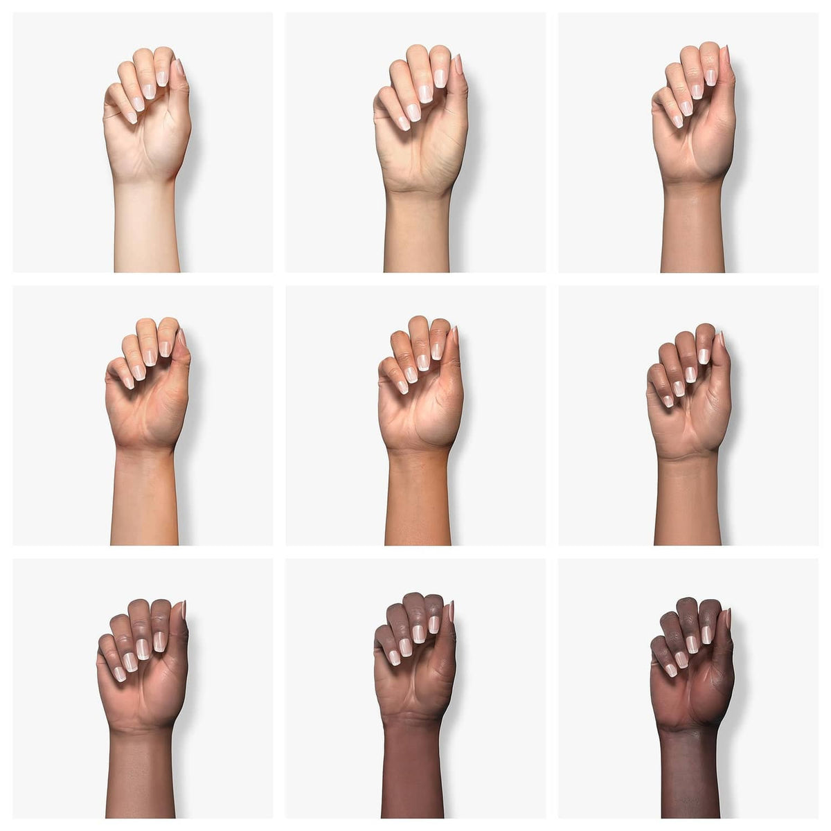 Manicure nail wear test grid showing polished nails with long-lasting shine