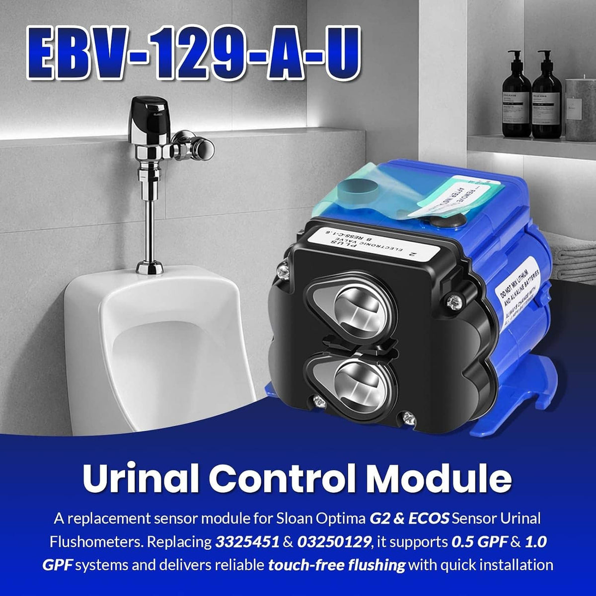 Blue and black urinal control module with dual round sensor lenses