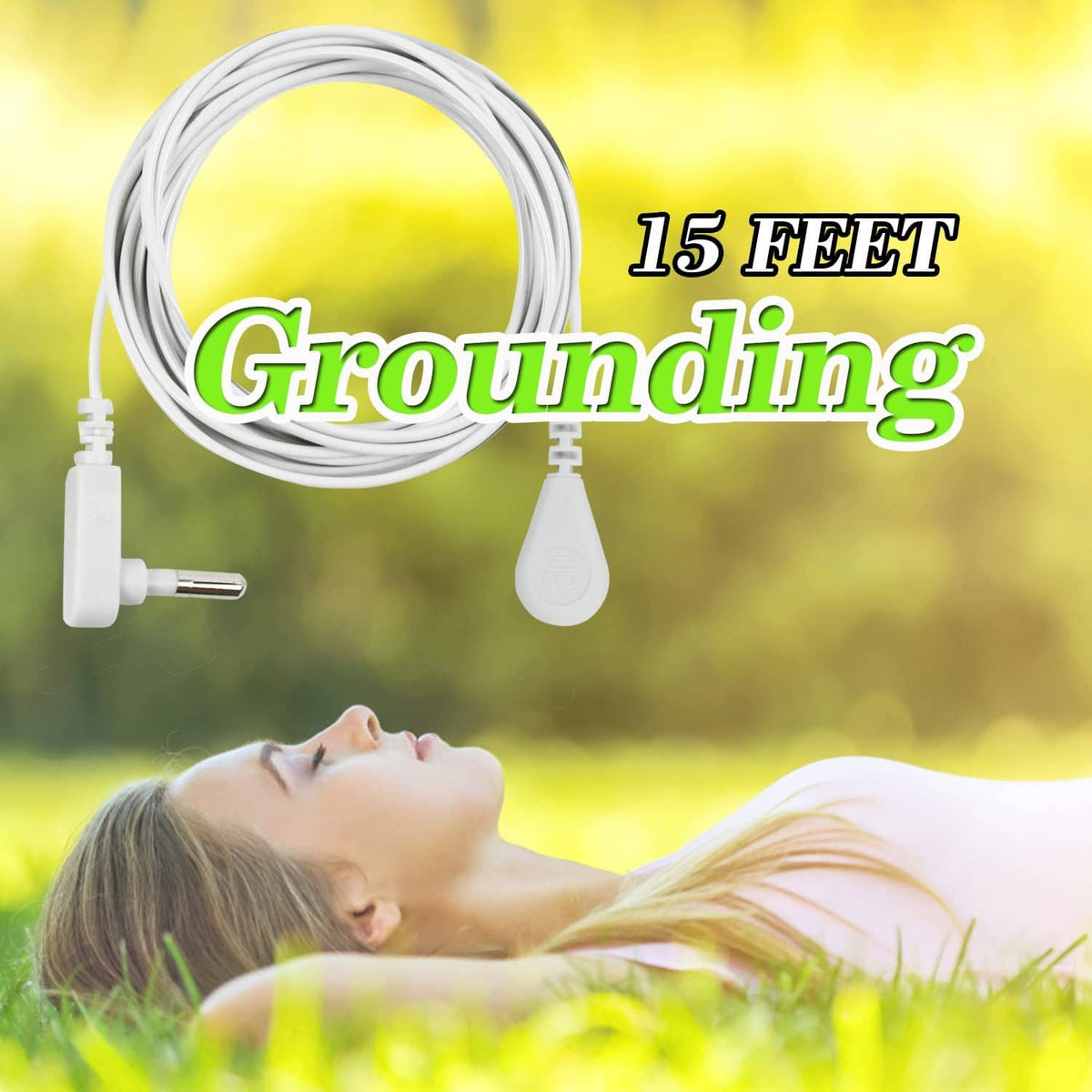 White grounding cord with ring electrode end and two-prong plug adapter