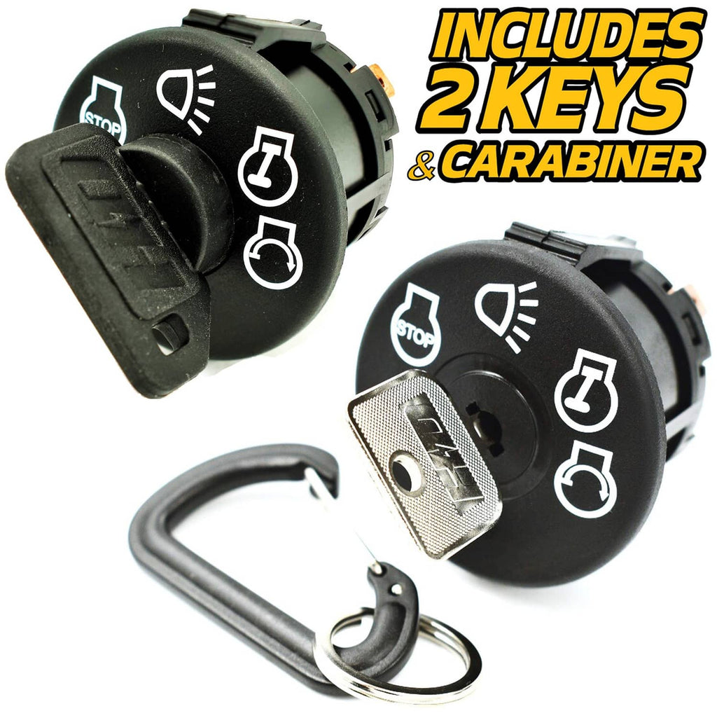 Black 4-position ignition key switch kit with two keys and carabiner key holder