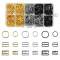 Metal bra strap hooks set in organizer box, multicolor finishes, multiple styles