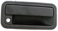 Black exterior front passenger door handle bezel with circular keyhole cutout