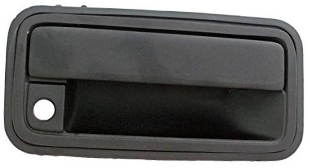 Black exterior front passenger door handle bezel with circular keyhole cutout