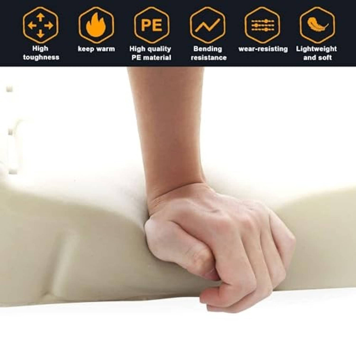 Cream foam seat cushion insert with contoured support, hand adjusting on seat