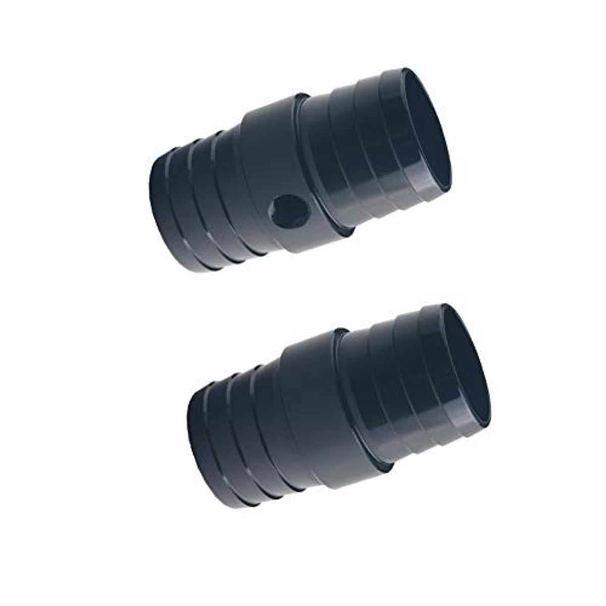 Set of two black ribbed hose adapters, each with flared open end