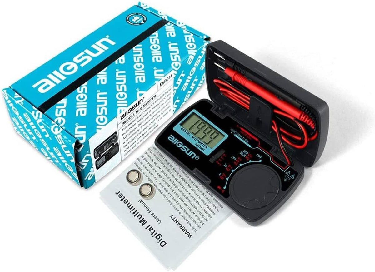 RivetOak allsun Manual Range Mini Digital Multimeter 6 Functions Handheld Black & Red