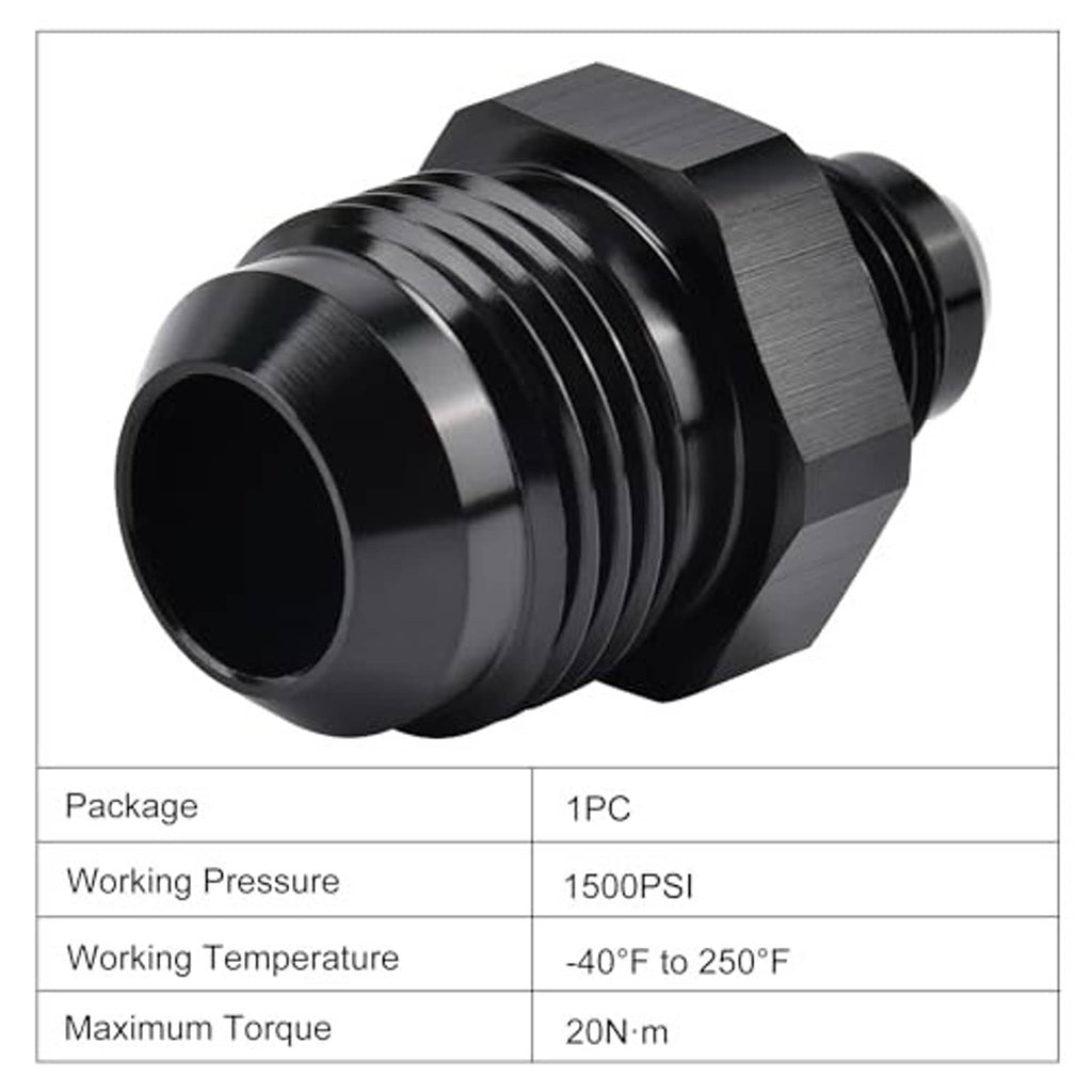 Black AN flare reducer coupler union adapter with hex body and male threaded ends
