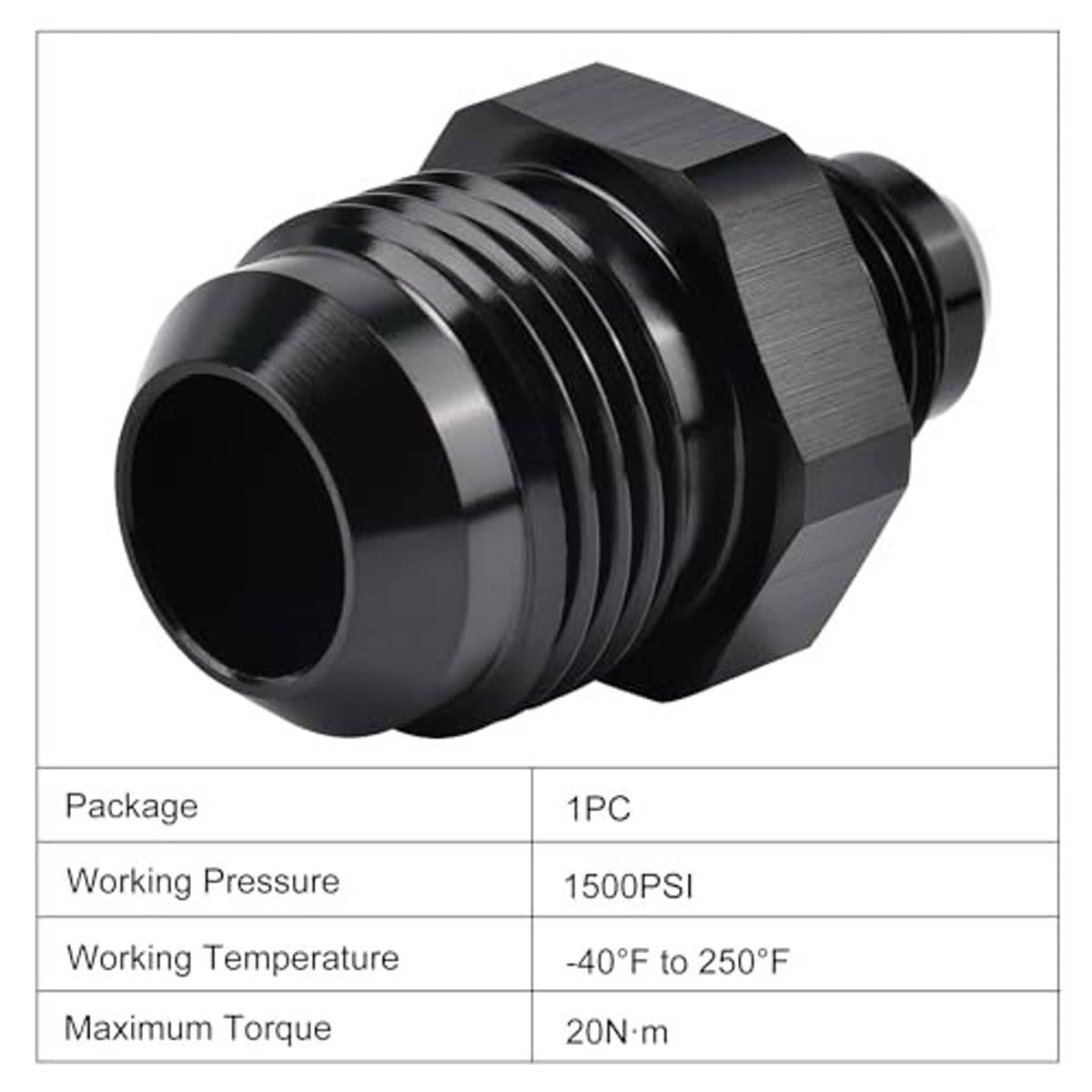 Black AN flare reducer coupler union adapter with hex body and male threaded ends