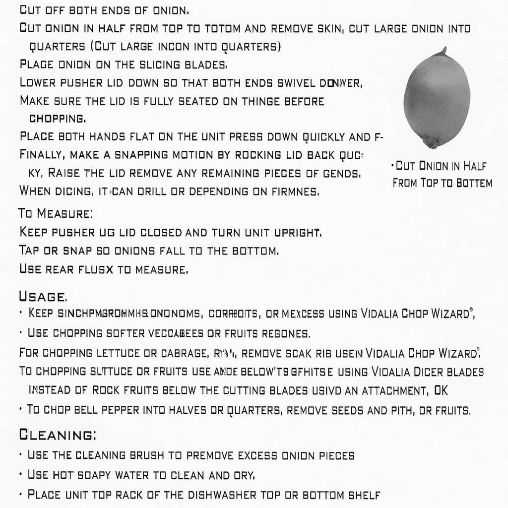 Usage and cleaning instructions for a vegetable chopper on white background