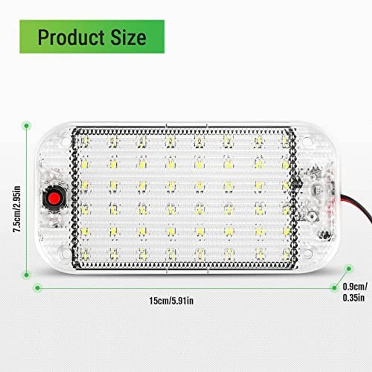 Clear LED dome light with white circuit panel and red switch button
