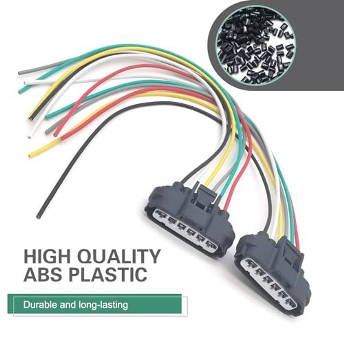 Two gray throttle position sensor connector plugs connected to multicolor wire harness