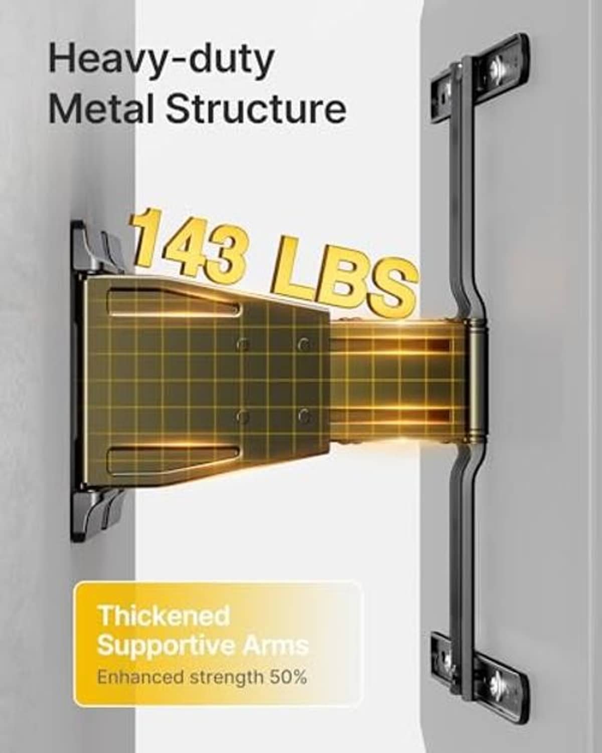 Heavy-duty metal TV wall mount with thick support arms and sturdy wall plate