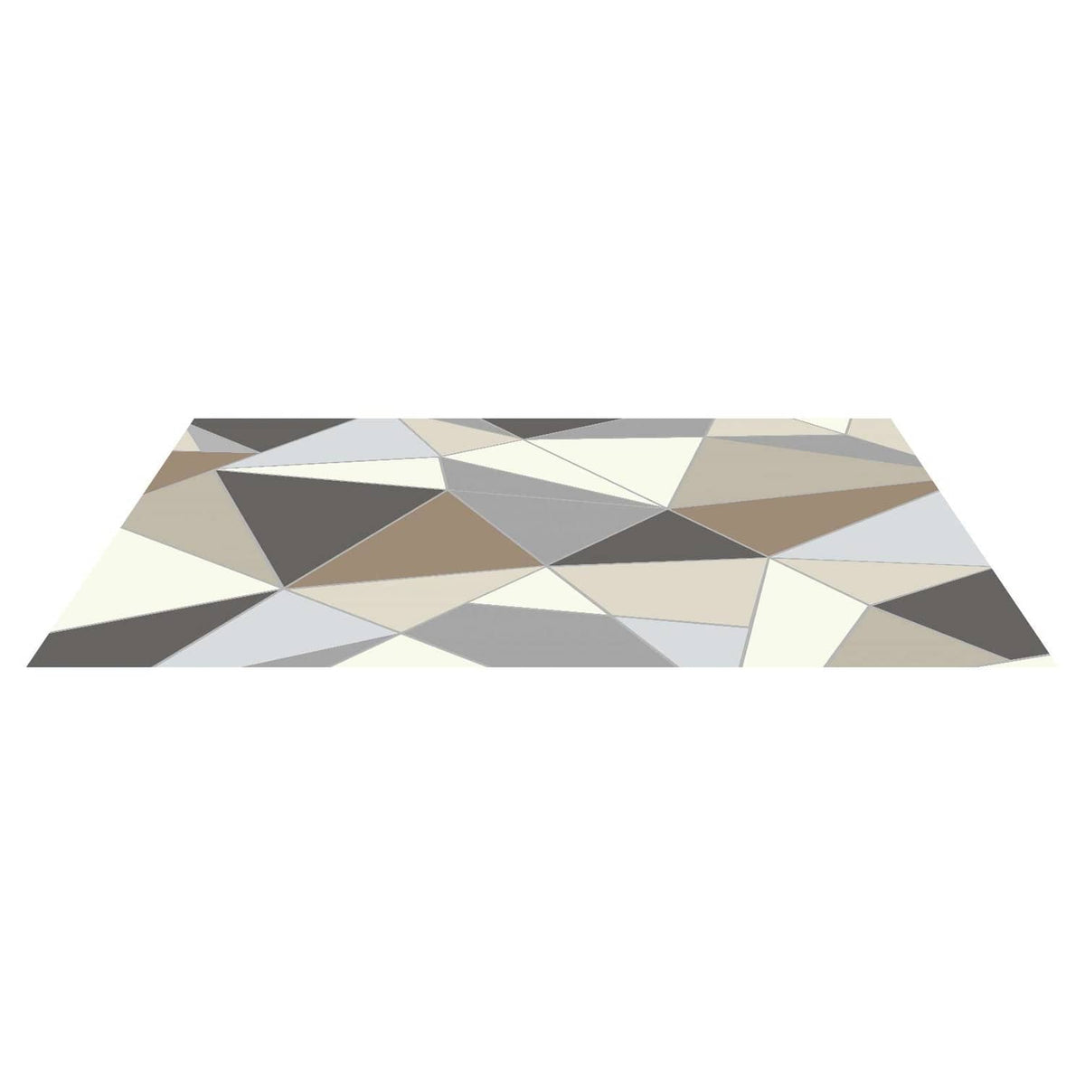 Geometric indoor area rug with gray, beige, and black triangular pattern