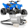 Starter motor assembly with wiring harness for ATV, featuring gray motor body and connectors