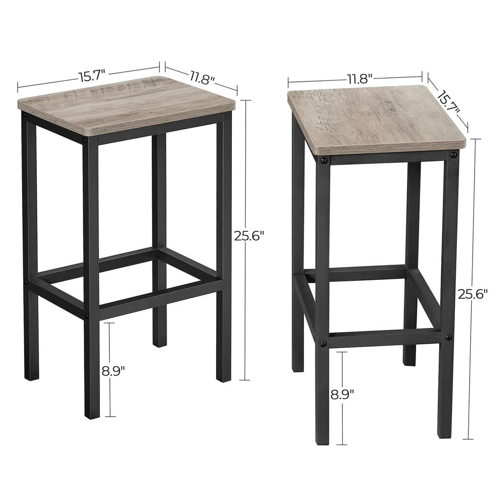 VASAGLE bar stools set of two, greige wood tops and black metal legs