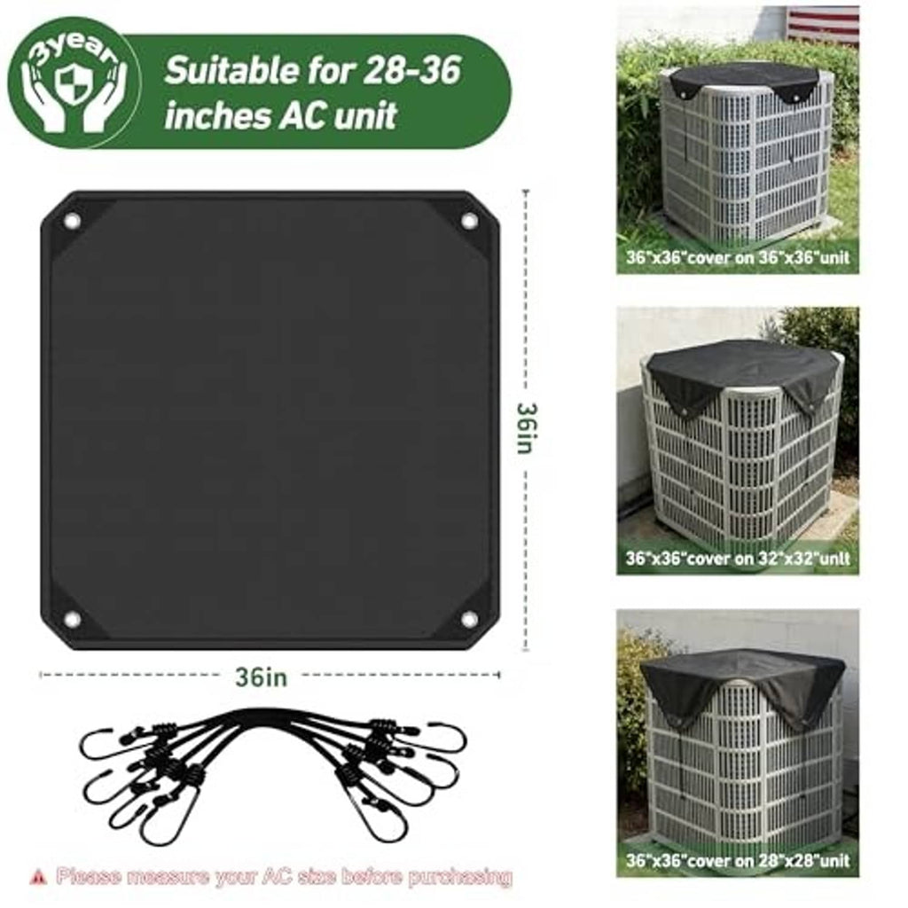 Square black AC cover with corner eyelets for outdoor condenser, 36x36 size.