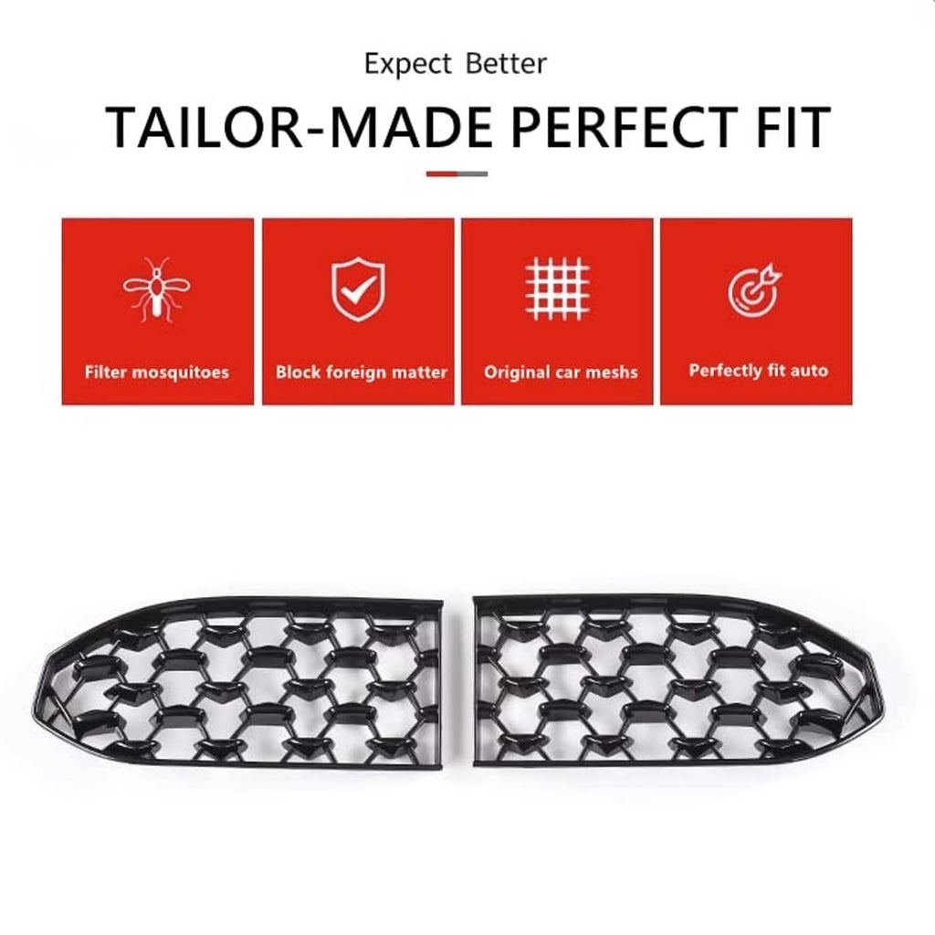 Front grille inserts set, black hex mesh with glossy frame, two pieces