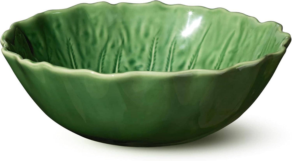Green cabbage-relief 3D soup bowls, set of four—side view