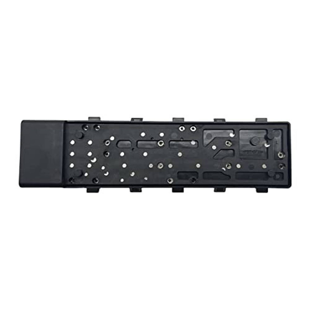 Power seat control switch interior with exposed metal contacts, dark plastic housing