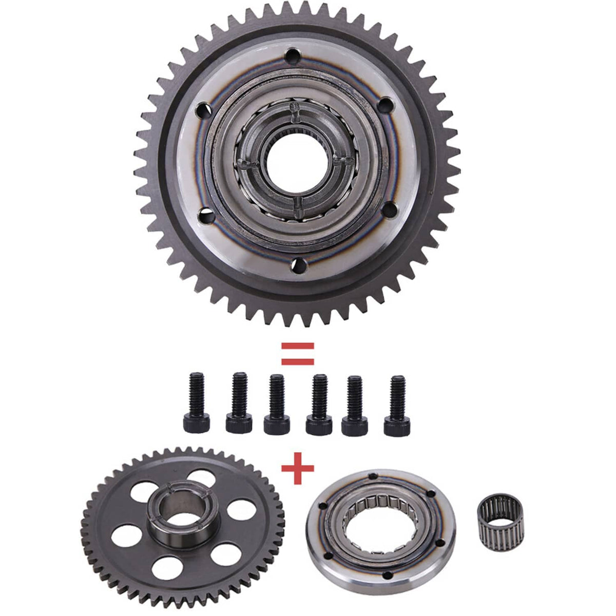 Starter clutch one-way bearing gear kit: steel gear with mounting screws