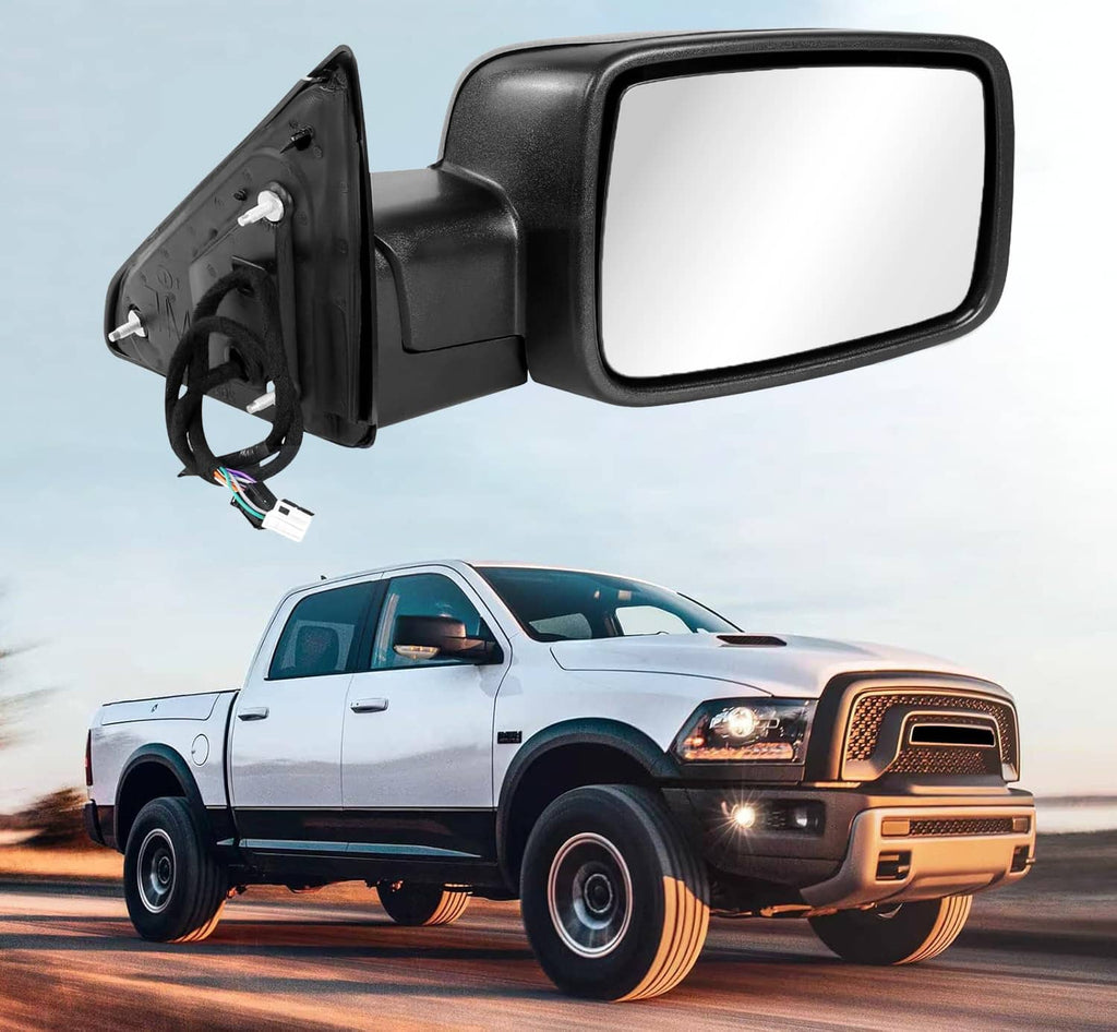 Black right passenger side mirror housing with wiring plug and mounting bracket